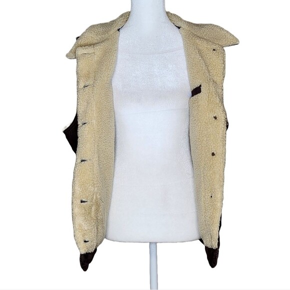 L.L. Bean Vintage Brown Corduroy Sherpa Lined Vest Pockets Women's Large Y2K - Picture 3 of 12